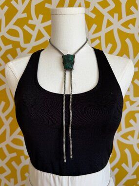 Gorgeous Vintage Metal Green Gemstone Bolo Tie